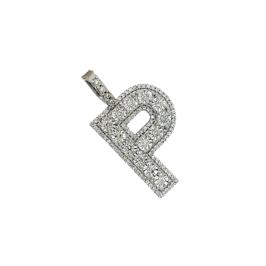 10K White Gold 3D Letter P Initial Diamond Pendant 1.07 CT 1.6"