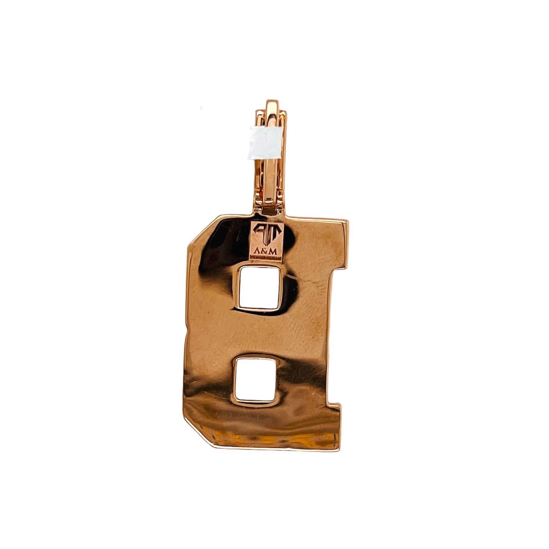 10K Rose White Gold 3D Letter B Initial Baguette Diamond Pendant 1.75 CT 1.75"
