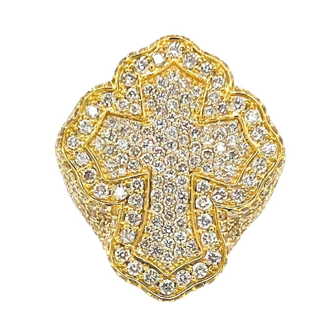 10K Yellow Gold 32MM 3D Gothic Cross VS Diamond Ring 7.66 CT
