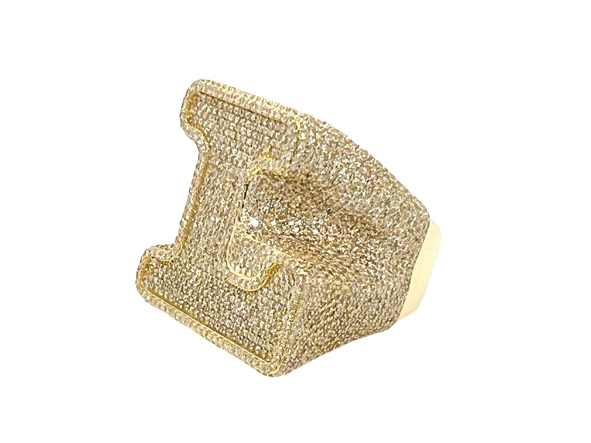10K Yellow Gold 26MM 3D Initial Letter L Diamond Ring 4.79 CT