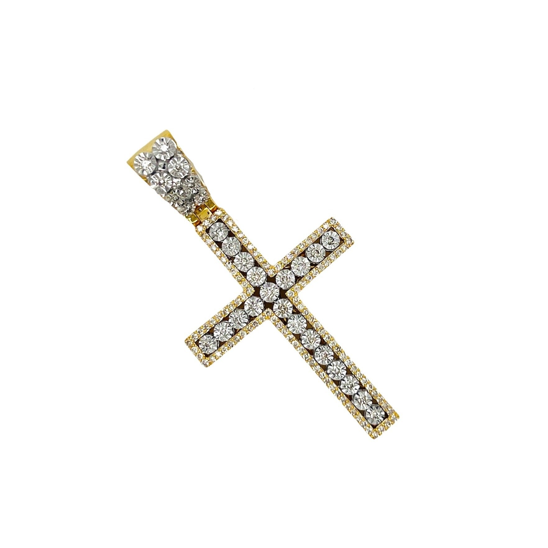 10K Yellow White Gold Miracle Set Diamond Cross Pendant 0.79 CT 1.9"
