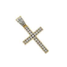 Load image into Gallery viewer, 10K Yellow White Gold Miracle Set Diamond Cross Pendant 0.79 CT 1.9&quot;
