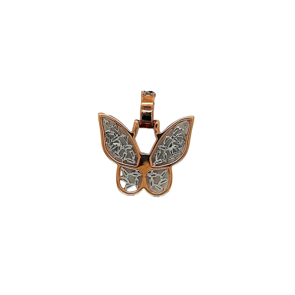 10K Rose White Gold Butterfly Baguette Diamond Pendant 1.12 CT 1"