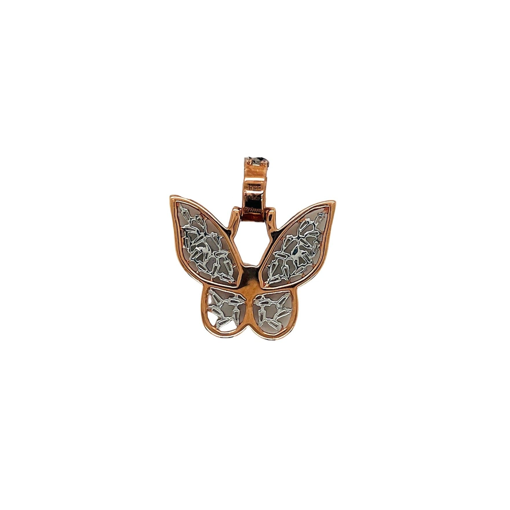 10K Rose White Gold Butterfly Baguette Diamond Pendant 1.12 CT 1"