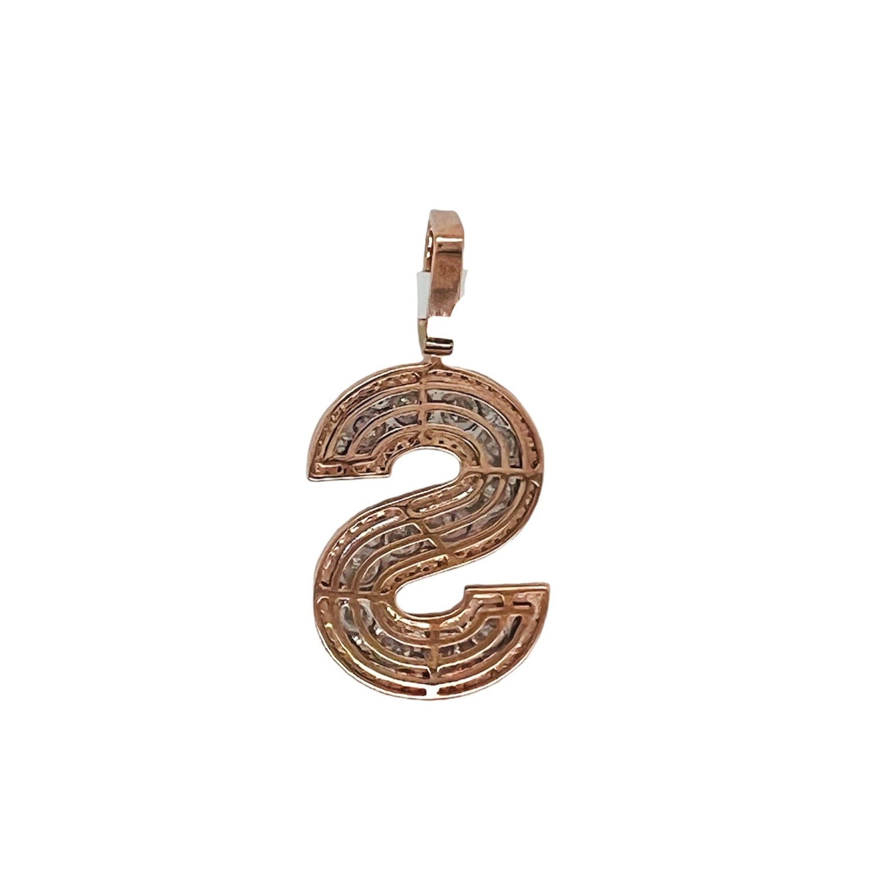10K Rose White Gold 3D Letter S Initial Diamond Pendant 1.07 CT 1.6"