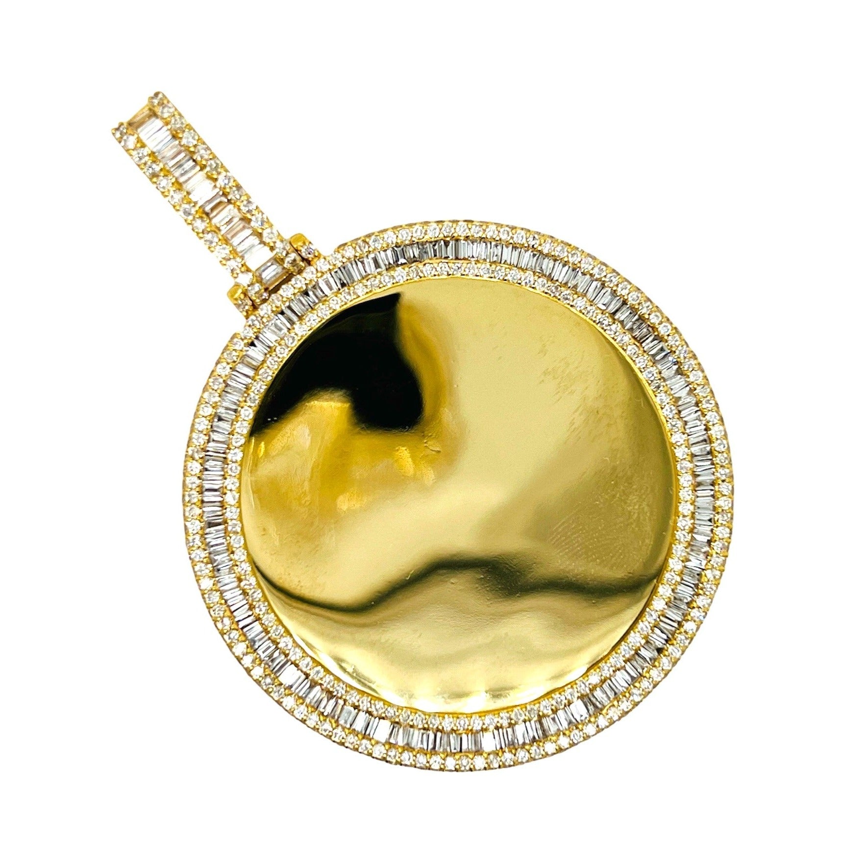 10K Yellow Gold 3D Memory Frame VS Baguette Diamond Pendant 9.46 CT 2.8"