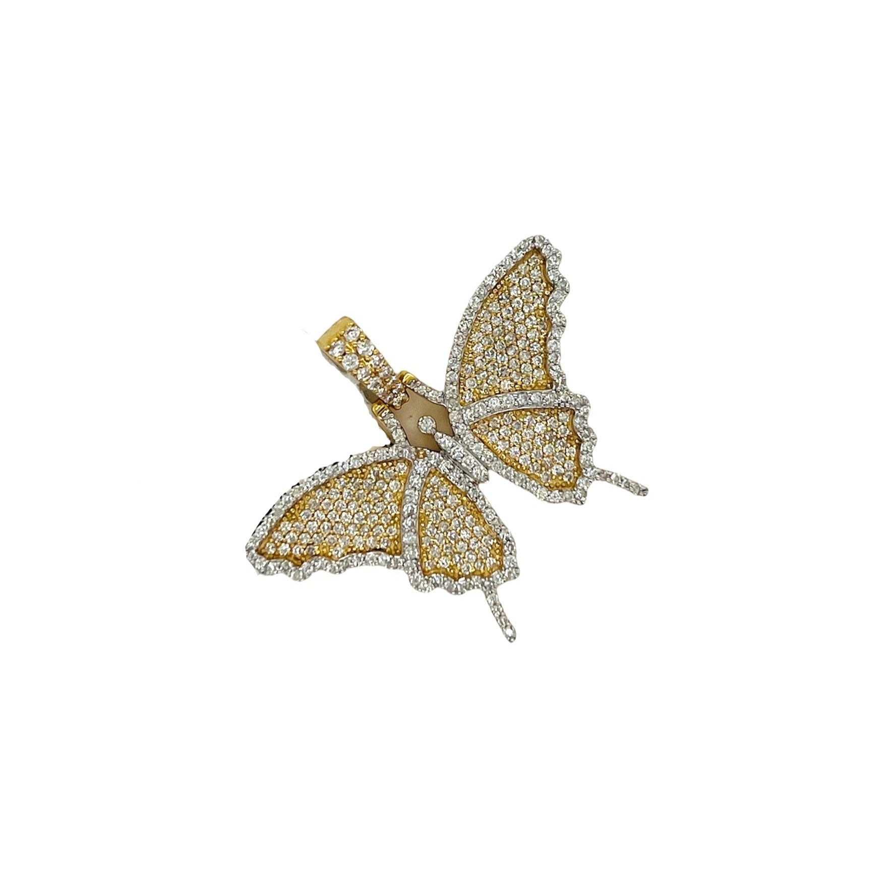 Ladies 10K Yellow Gold Butterfly Diamond Pendant 1.43 CT 1.1"