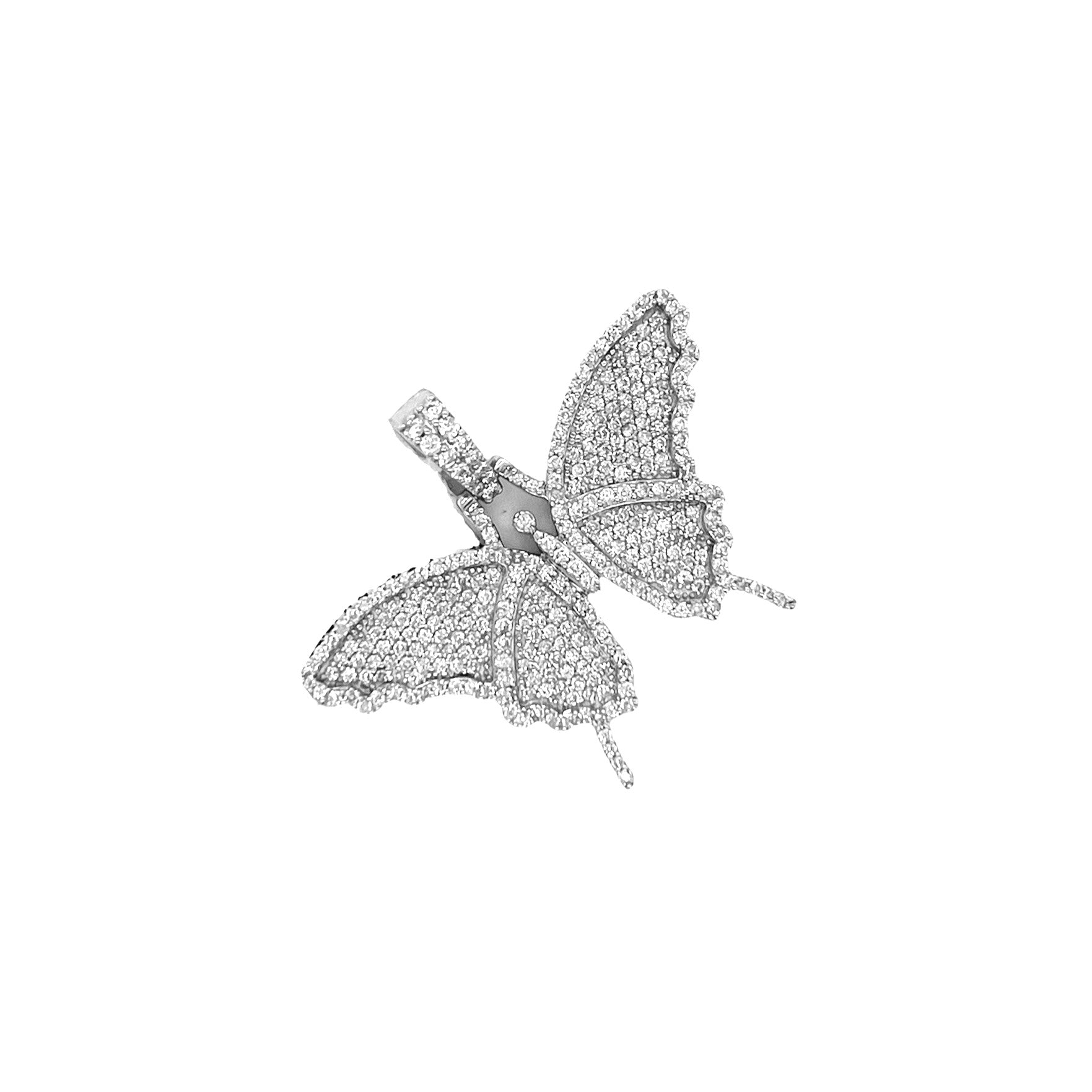 Ladies 10K White Gold Butterfly Diamond Pendant 1.37 CT 1.1"