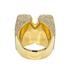 10K Yellow Gold 26MM 3D Initial Letter M Diamond Ring 4.98 CT
