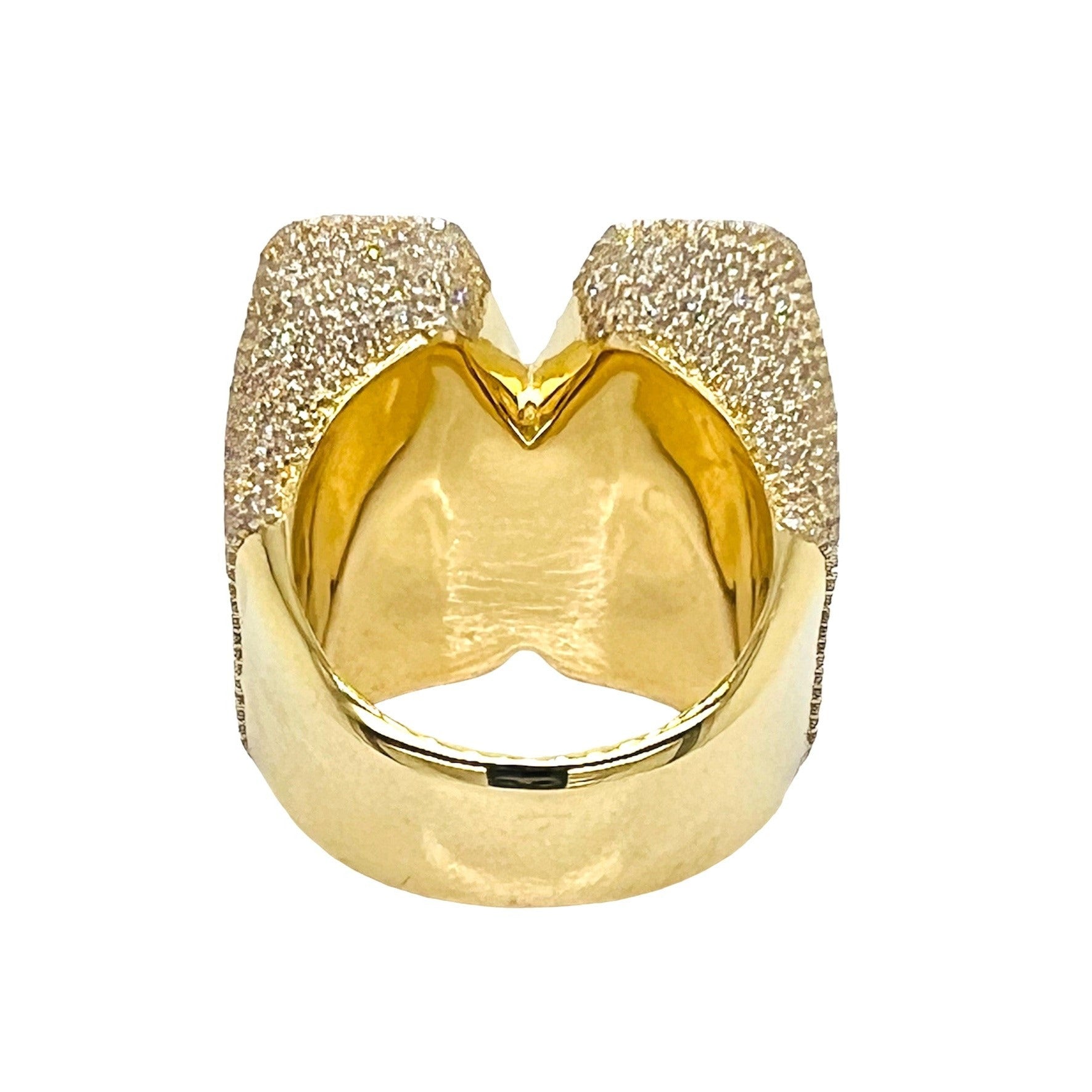 10K Yellow Gold 26MM 3D Initial Letter M Diamond Ring 4.98 CT