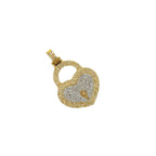 10K Yellow Gold Double Heart Lock Diamond Pendant 1.19 CT 1.35"