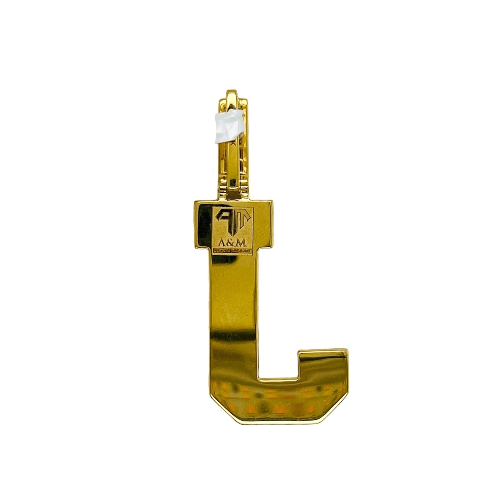 10K Yellow White Gold 3D Letter J Initial Baguette Diamond Pendant 1.16 CT 1.75"