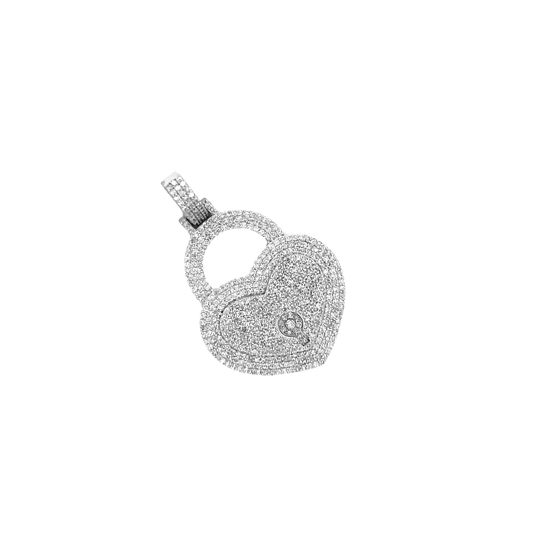 10K White Gold Double Heart Lock Diamond Pendant 1.20 CT 1.35"