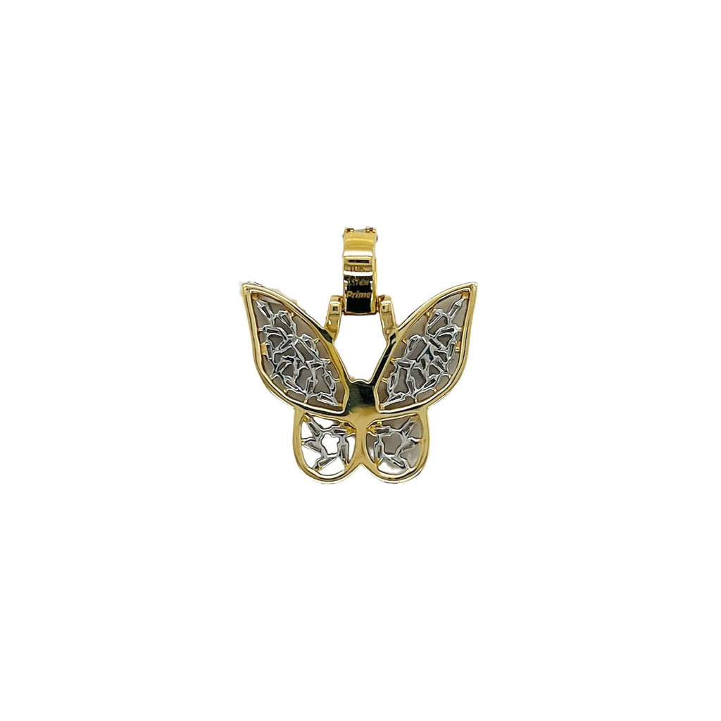 10K Yellow White Gold Butterfly Baguette Diamond Pendant 1.17 CT 1"