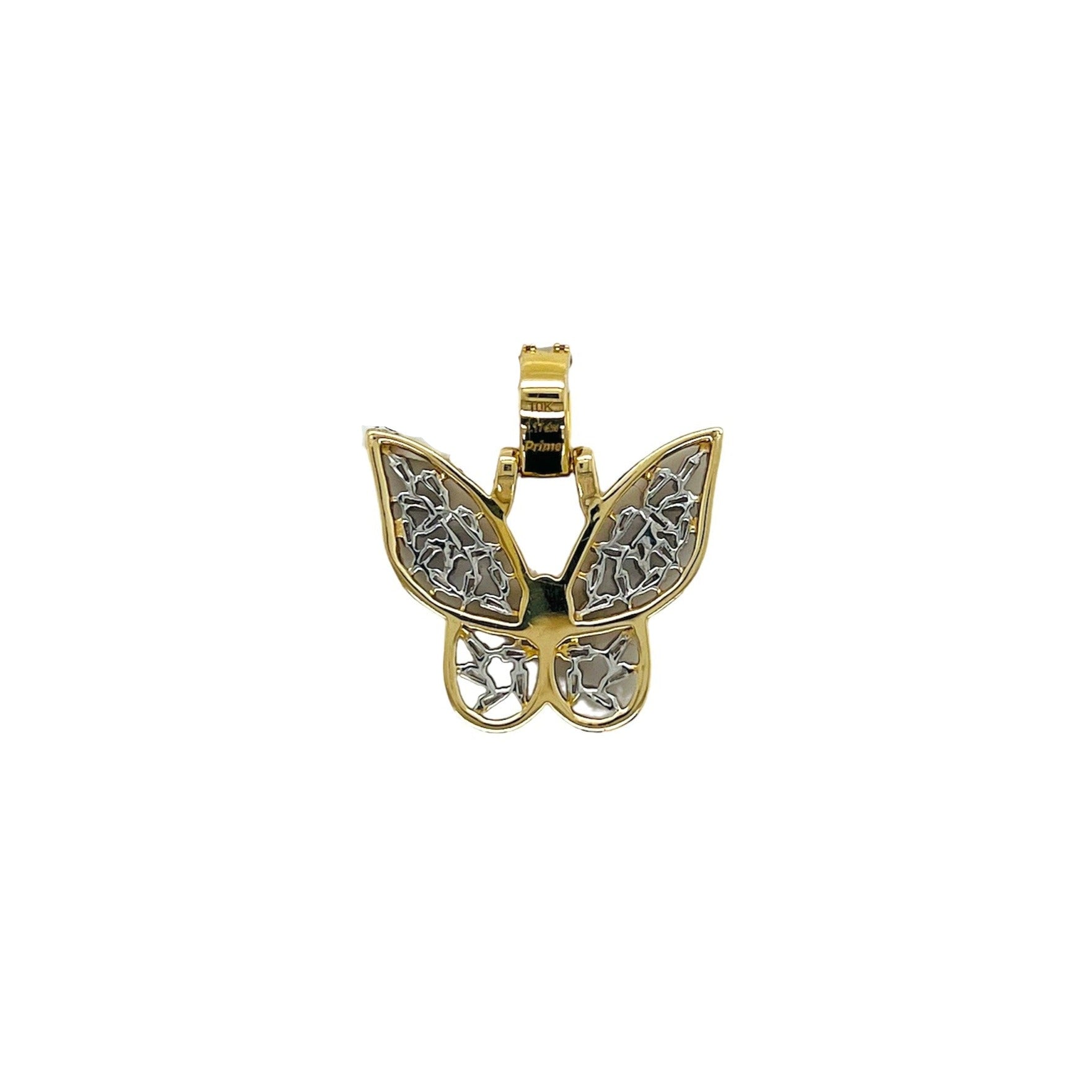 10K Yellow White Gold Butterfly Baguette Diamond Pendant 1.17 CT 1"