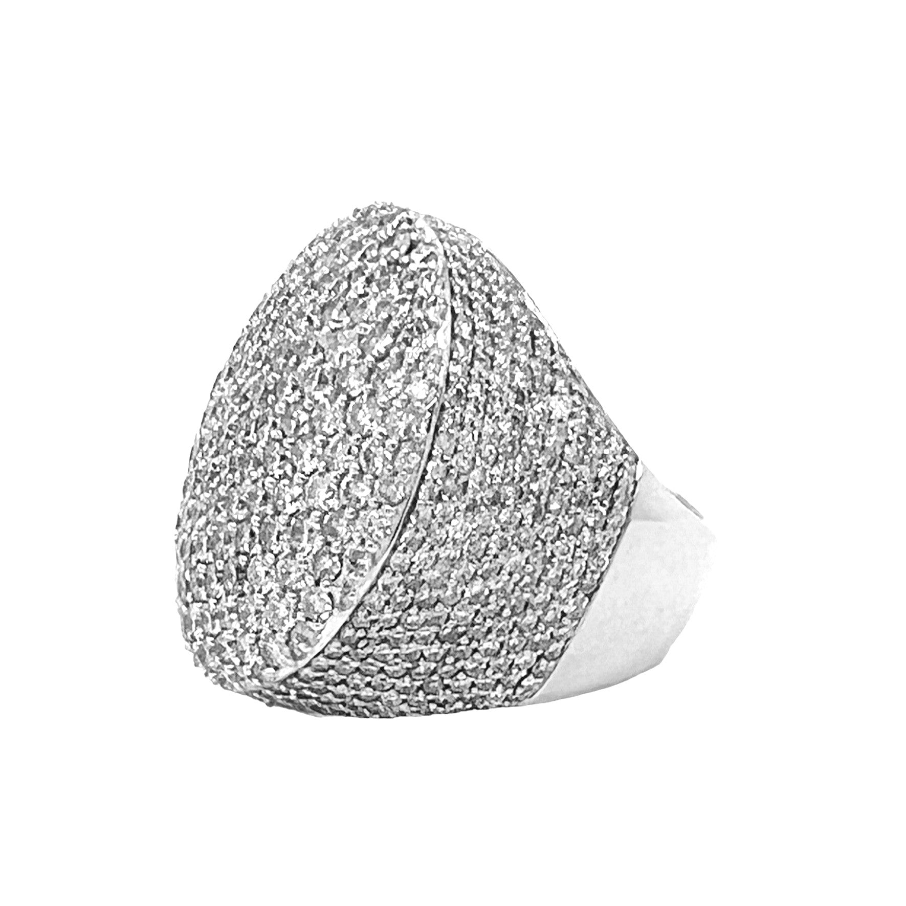 10K White Gold 26MM 3D Dome Oval Shape Pinky Diamond Ring 5.88 CT