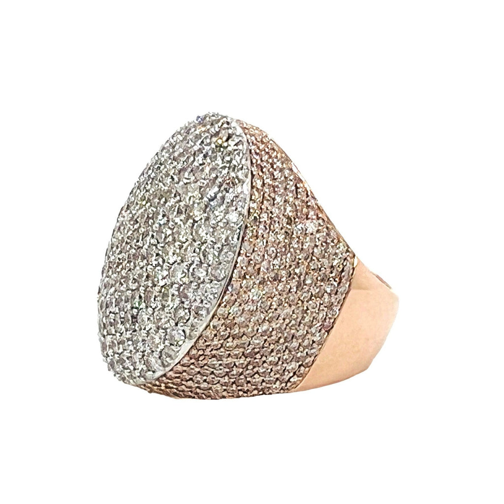 10K Rose Gold 26MM 3D Dome Oval Shape Pinky Diamond Ring 5.88 CT