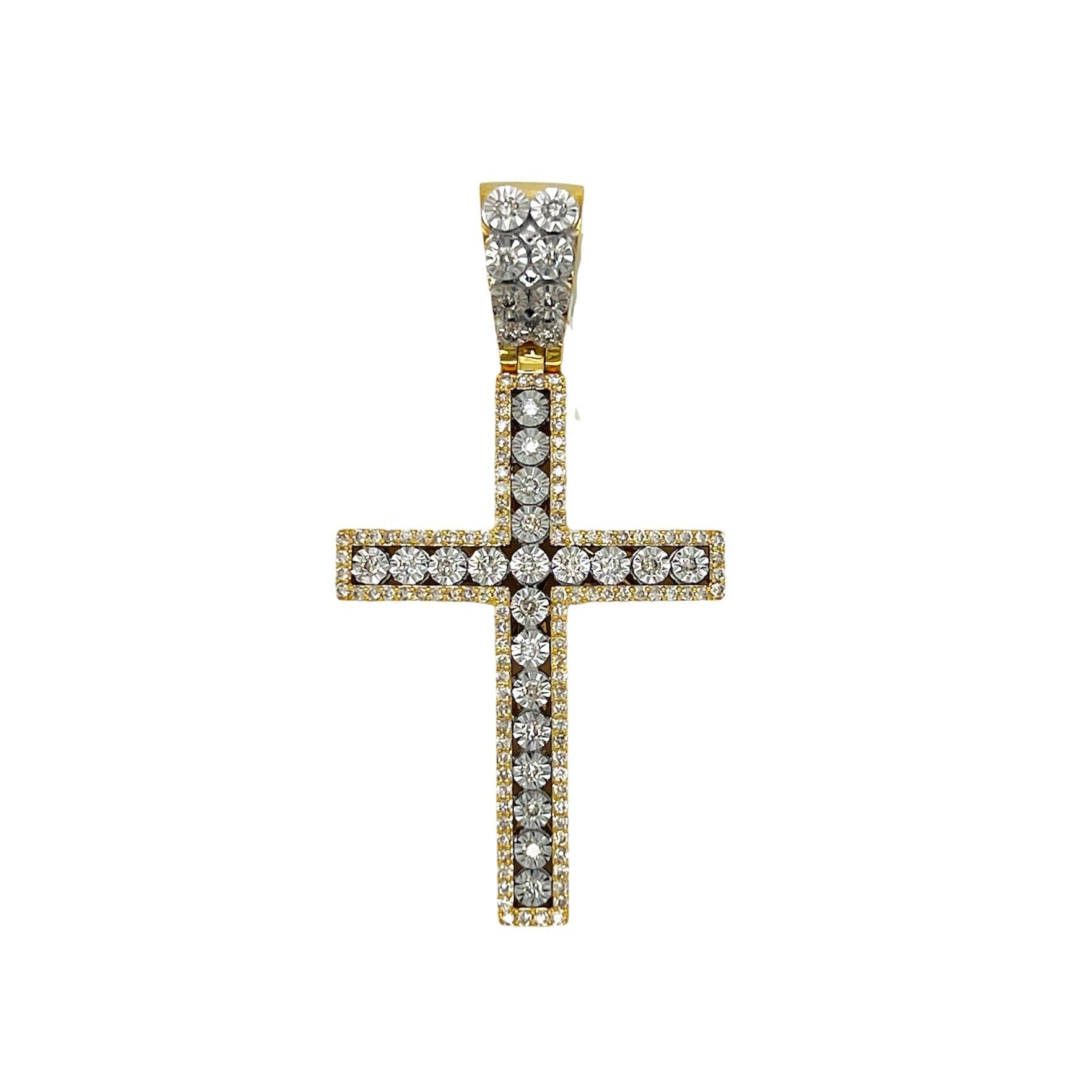 10K Yellow White Gold Miracle Set Diamond Cross Pendant 0.79 CT 1.9"