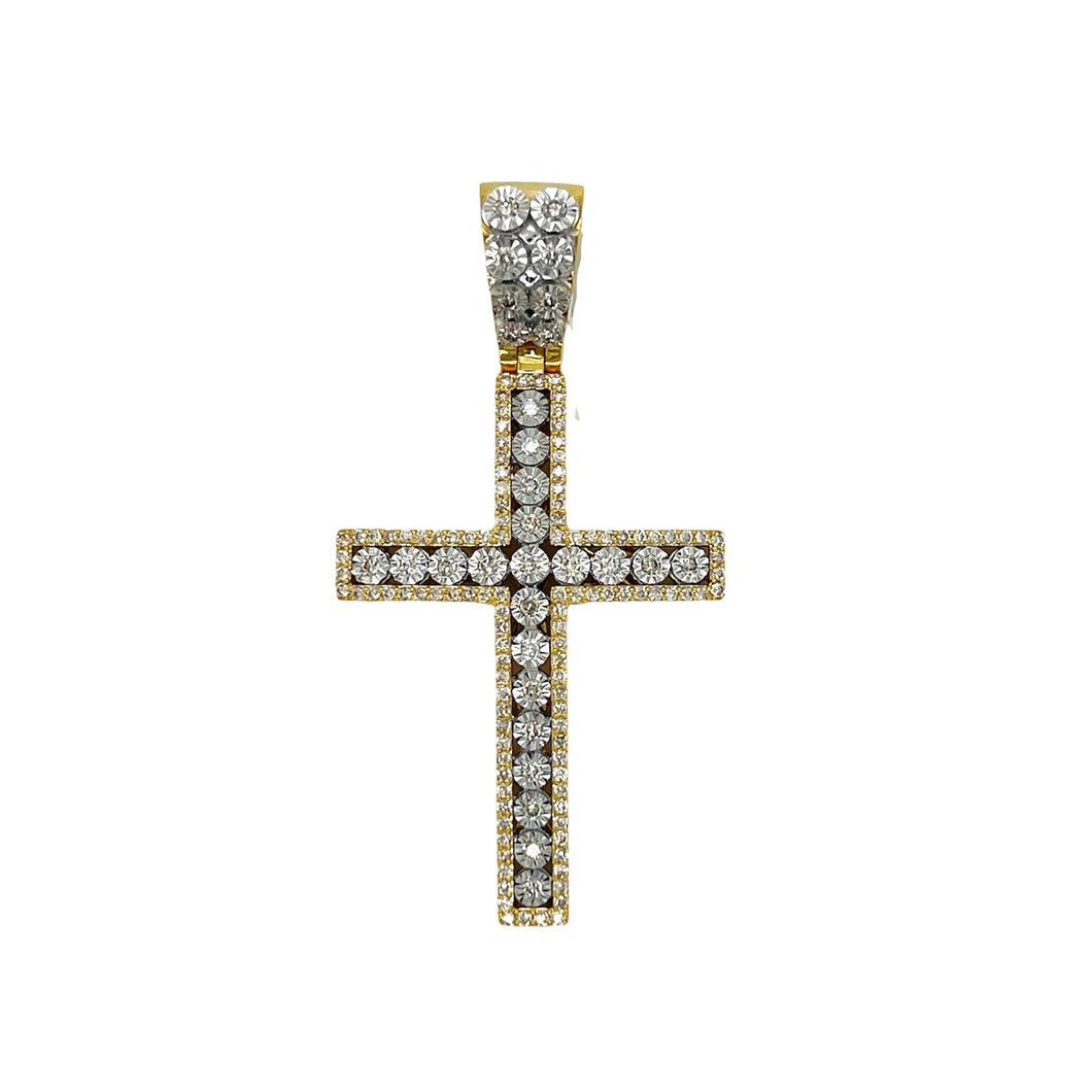 10K Yellow White Gold Miracle Set Diamond Cross Pendant 0.79 CT 1.9