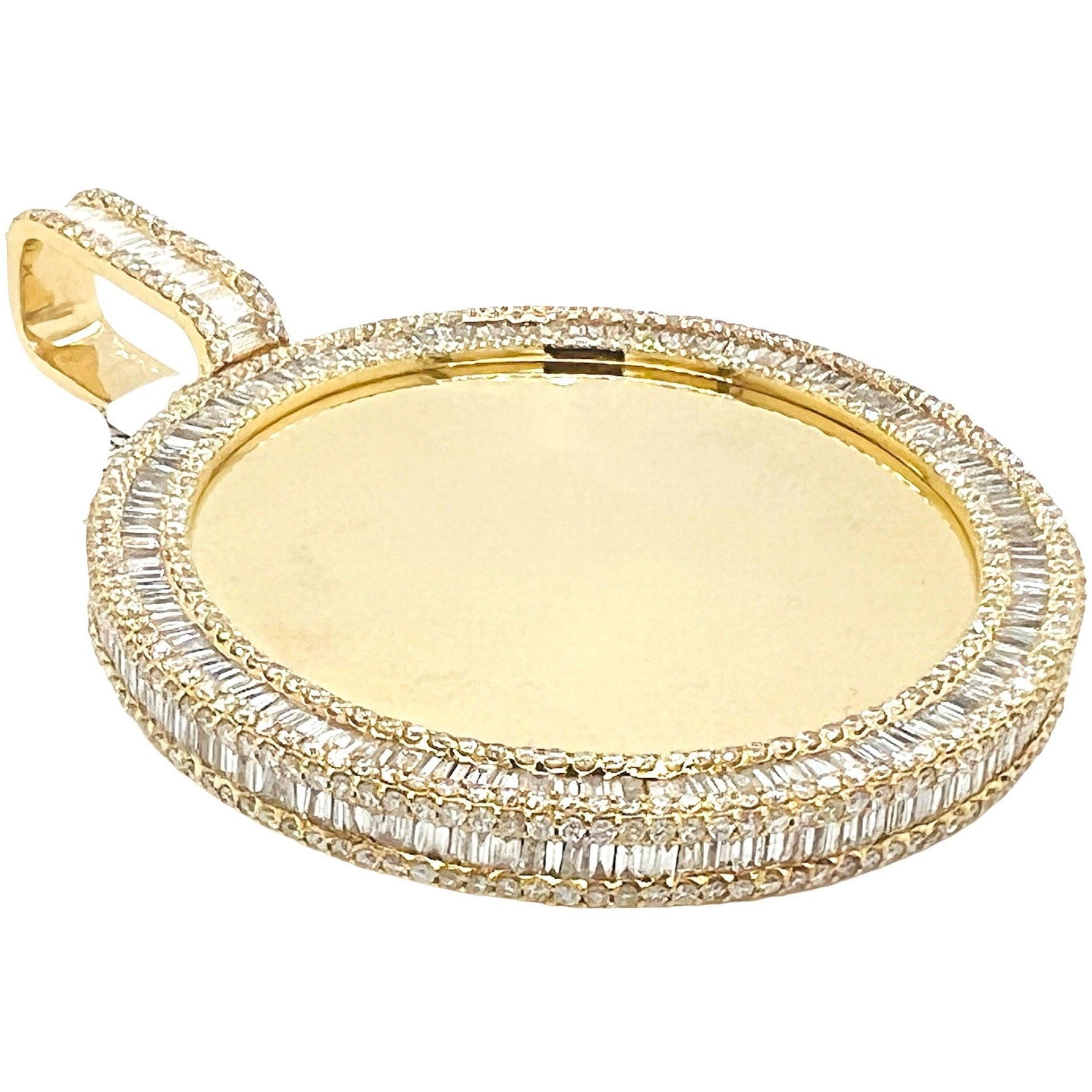 10K Yellow Gold 3D Memory Frame VS Baguette Diamond Pendant 9.46 CT 2.8"
