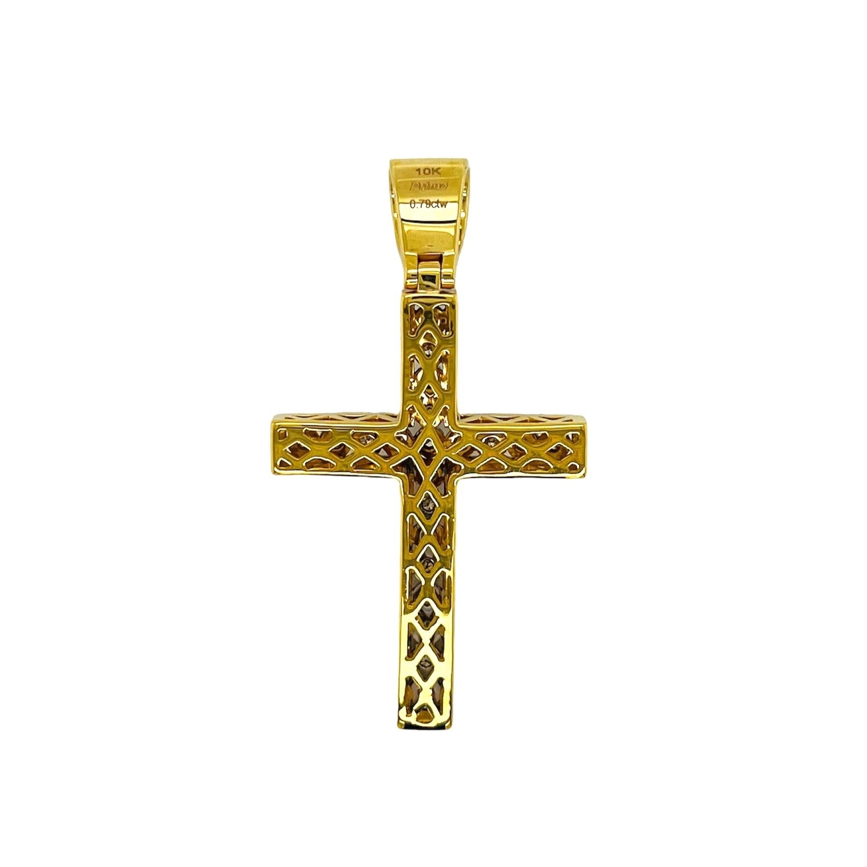 10K Yellow White Gold Miracle Set Diamond Cross Pendant 0.79 CT 1.9"