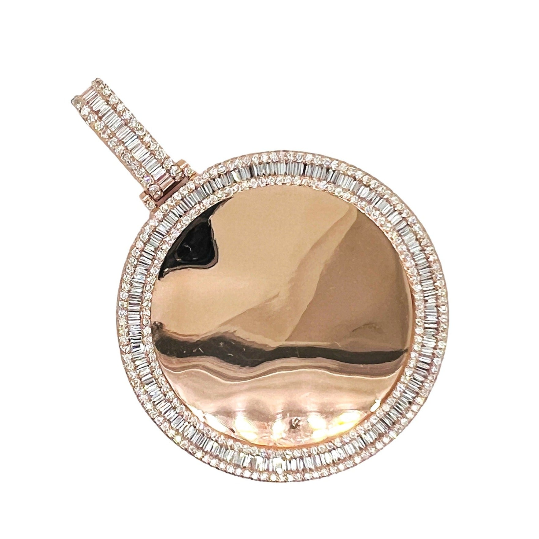 10K Rose Gold 3D Memory Frame VS Baguette Diamond Pendant 9.46 CT 2.8"