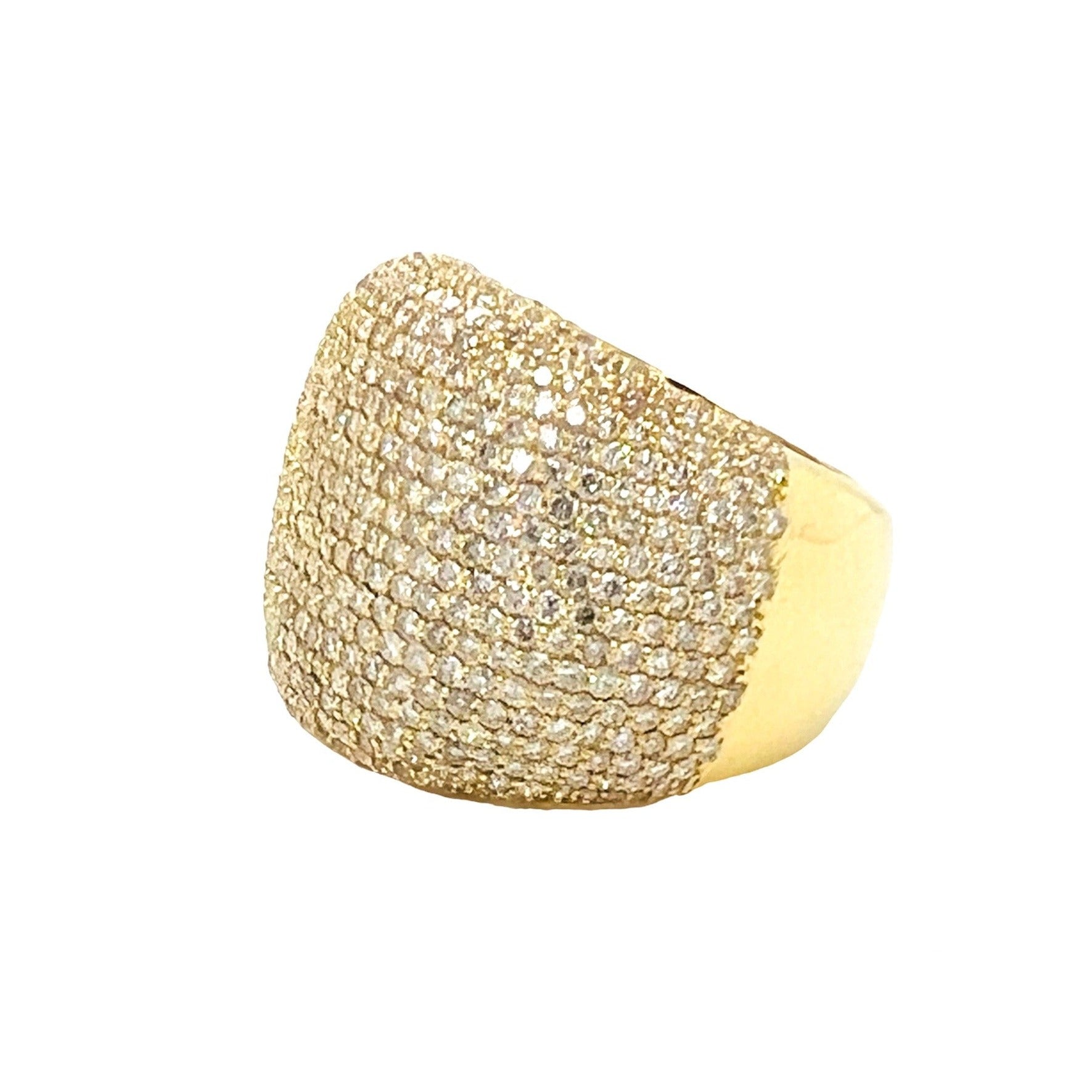 10K Yellow Gold 21MM 3D Dome Shape Pinky Diamond Ring 4.37 CT