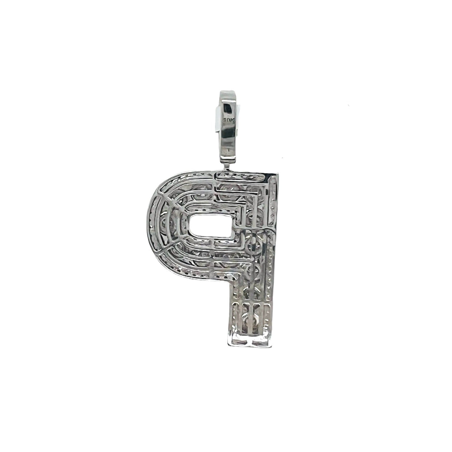 10K White Gold 3D Letter P Initial Diamond Pendant 1.07 CT 1.6"