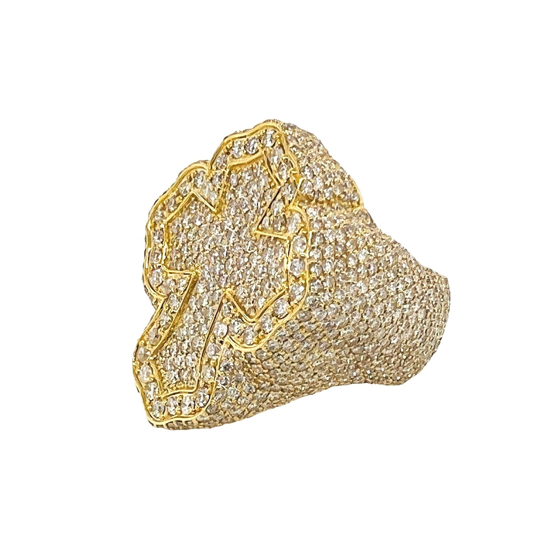 10K Yellow Gold 32MM 3D Gothic Cross VS Diamond Ring 7.66 CT