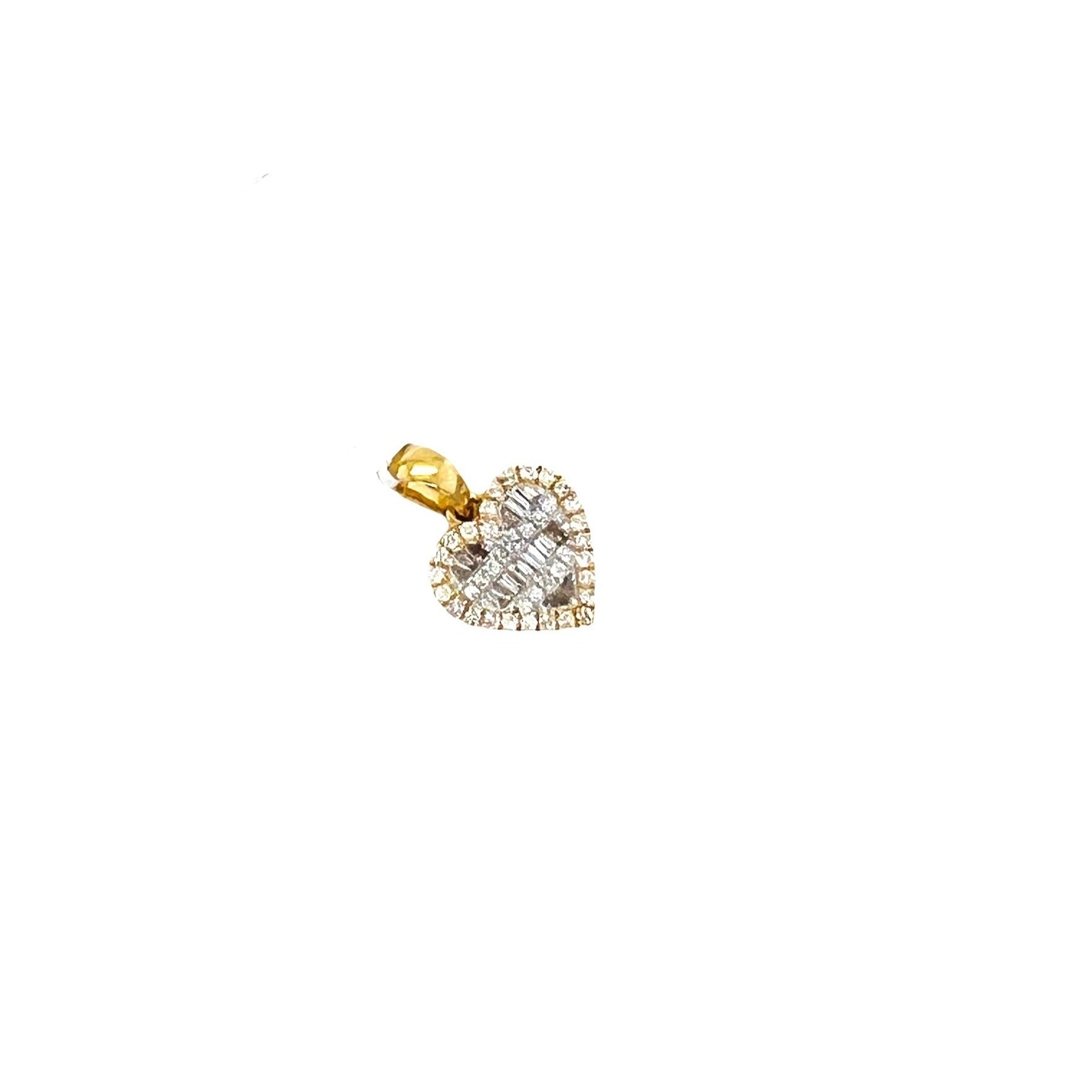 10K Yellow Gold Heart Baguette Diamond Pendant 0.56 CT 19MM