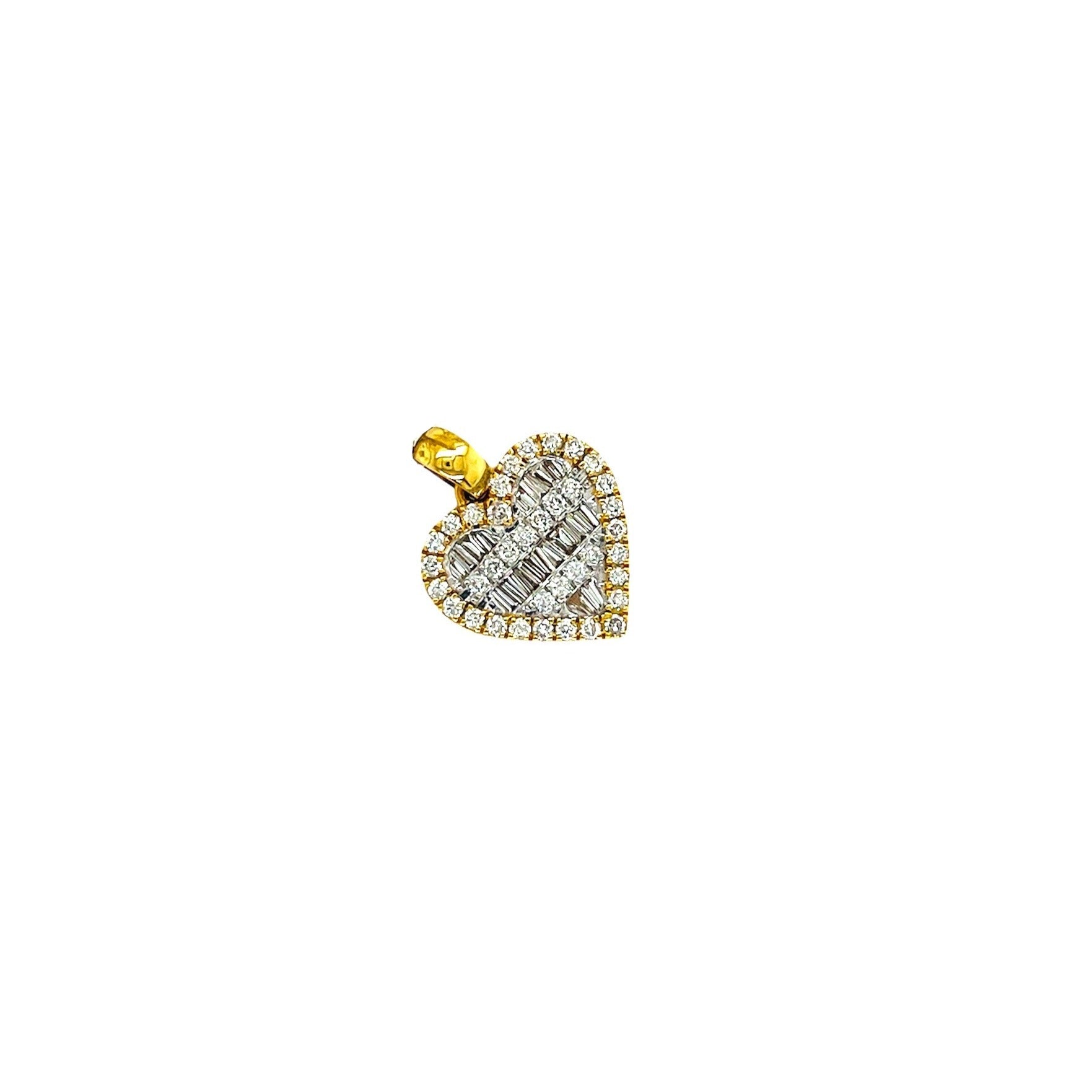 10K Yellow Gold Heart Baguette Diamond Pendant 0.85 CT 21MM