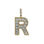 10K Yellow White Gold 3D Letter R Initial Diamond Pendant 1.50 CT 1.6"