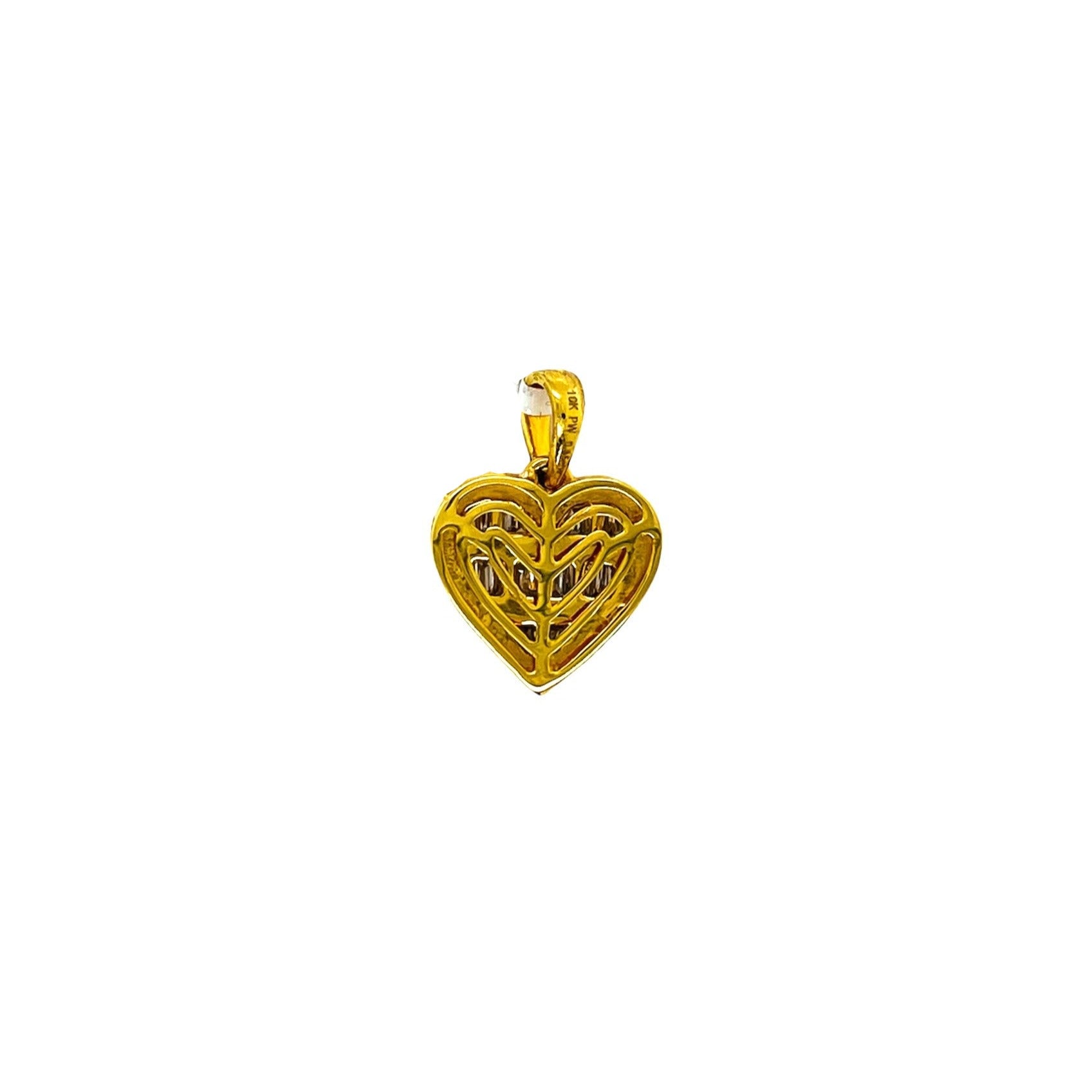 10K Yellow Gold Heart Baguette Diamond Pendant 0.85 CT 21MM