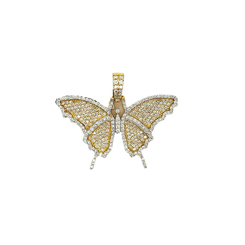 Ladies 10K Yellow Gold Butterfly Diamond Pendant 1.43 CT 1.1"