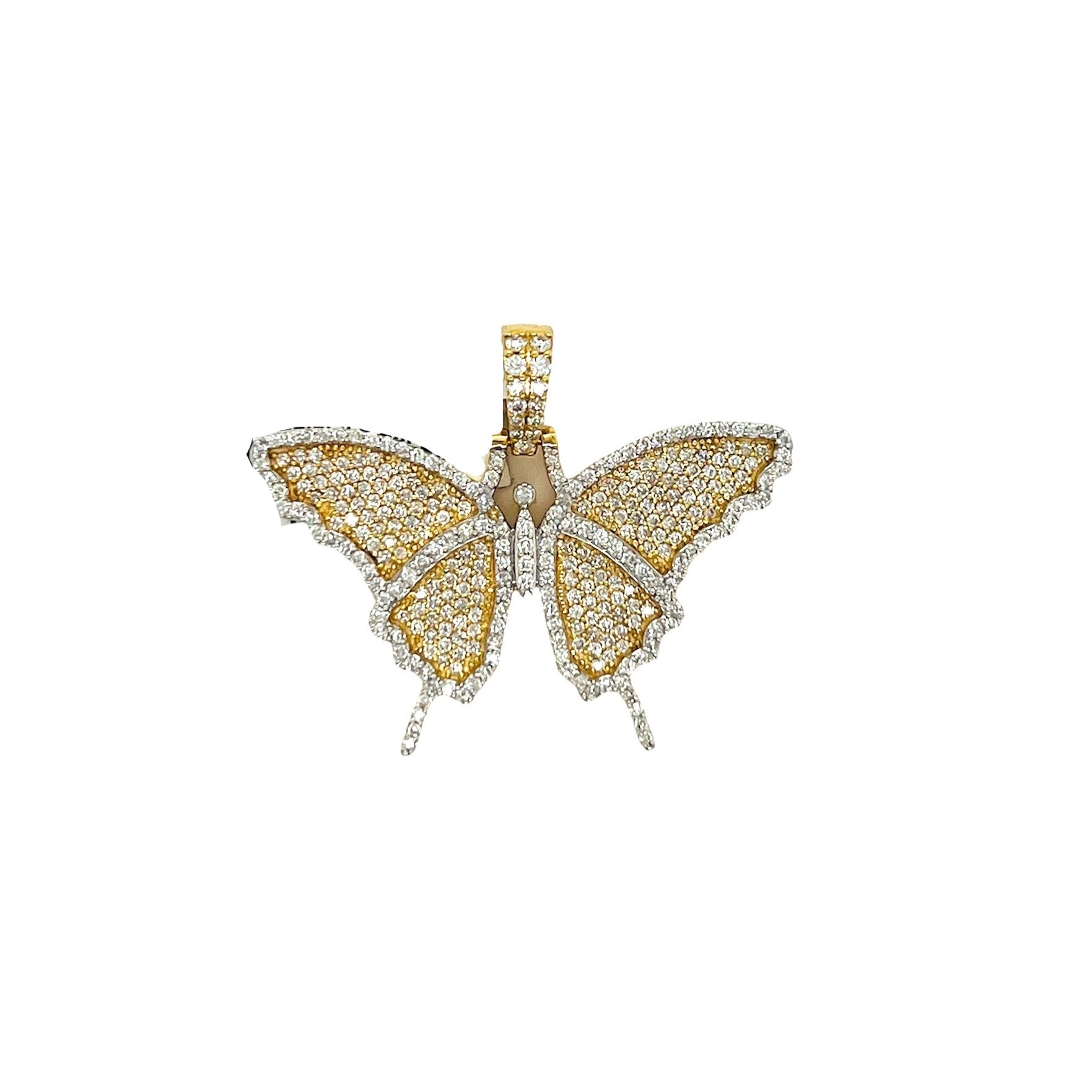 Ladies 10K Yellow Gold Butterfly Diamond Pendant 1.43 CT 1.1"