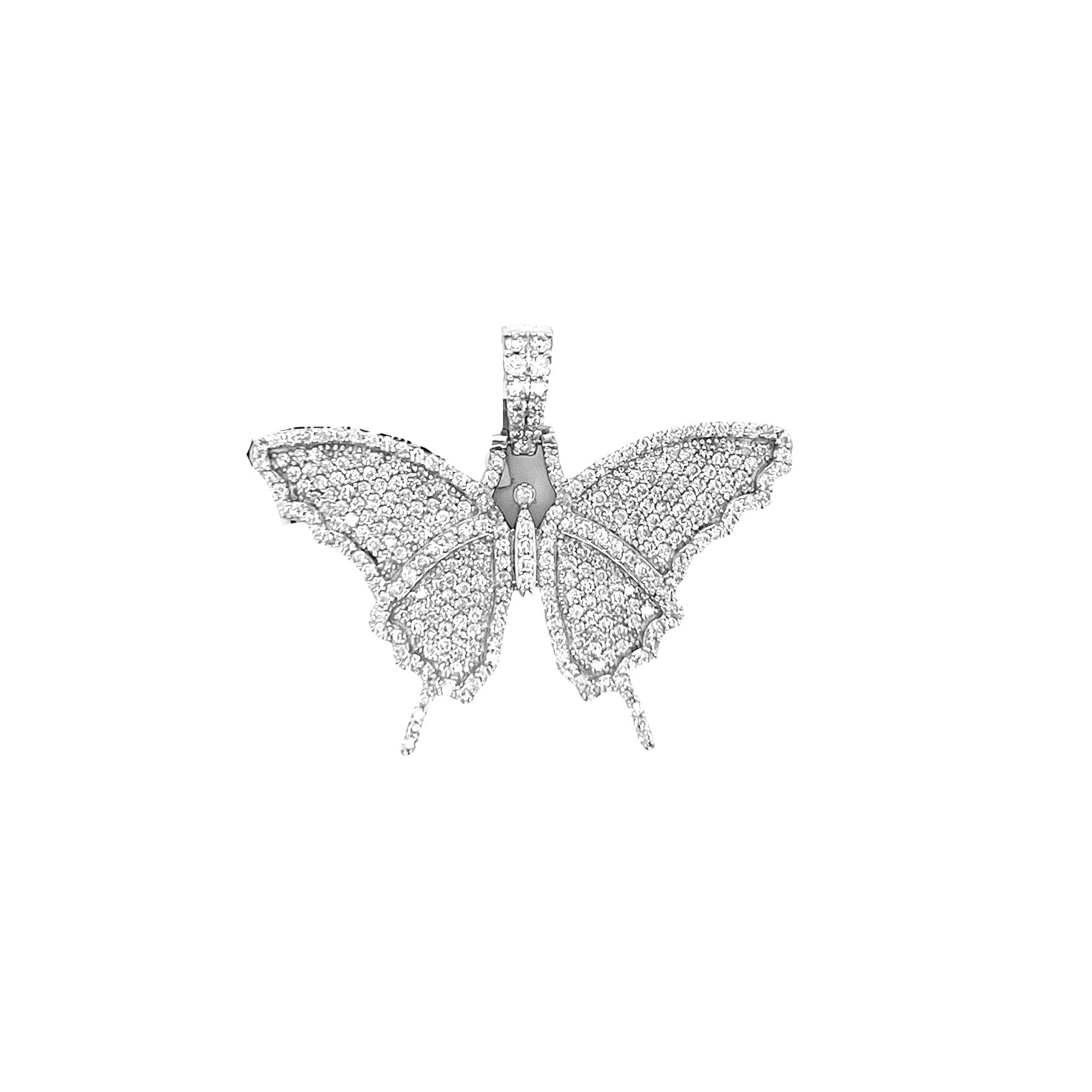 Ladies 10K White Gold Butterfly Diamond Pendant 1.37 CT 1.1"