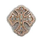 10K Rose White Gold 29MM 3D Gothic Cross Baguette Diamond Ring 7.69 CT