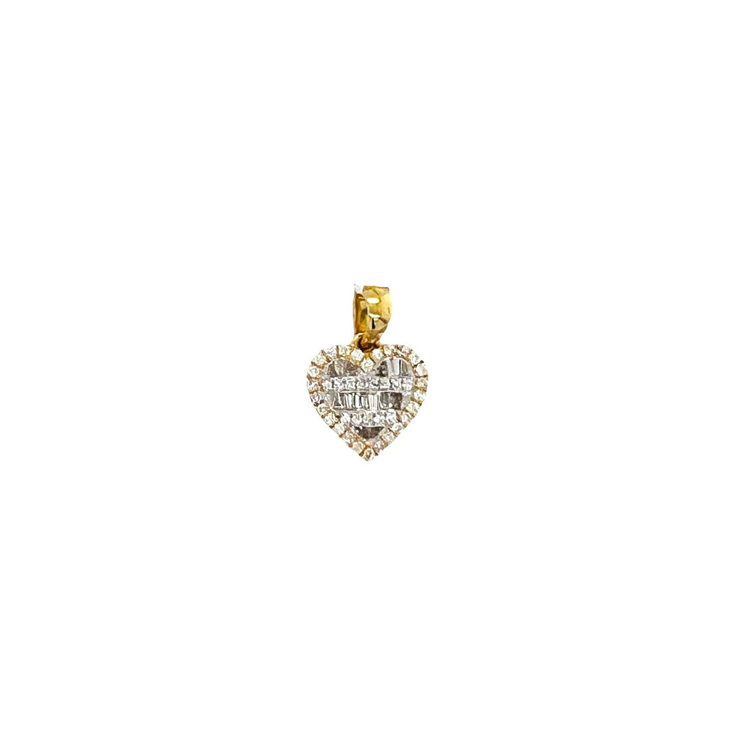 10K Yellow Gold Heart Baguette Diamond Pendant 0.56 CT 19MM