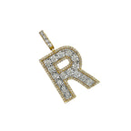 10K Yellow White Gold 3D Letter R Initial Diamond Pendant 1.50 CT 1.6"