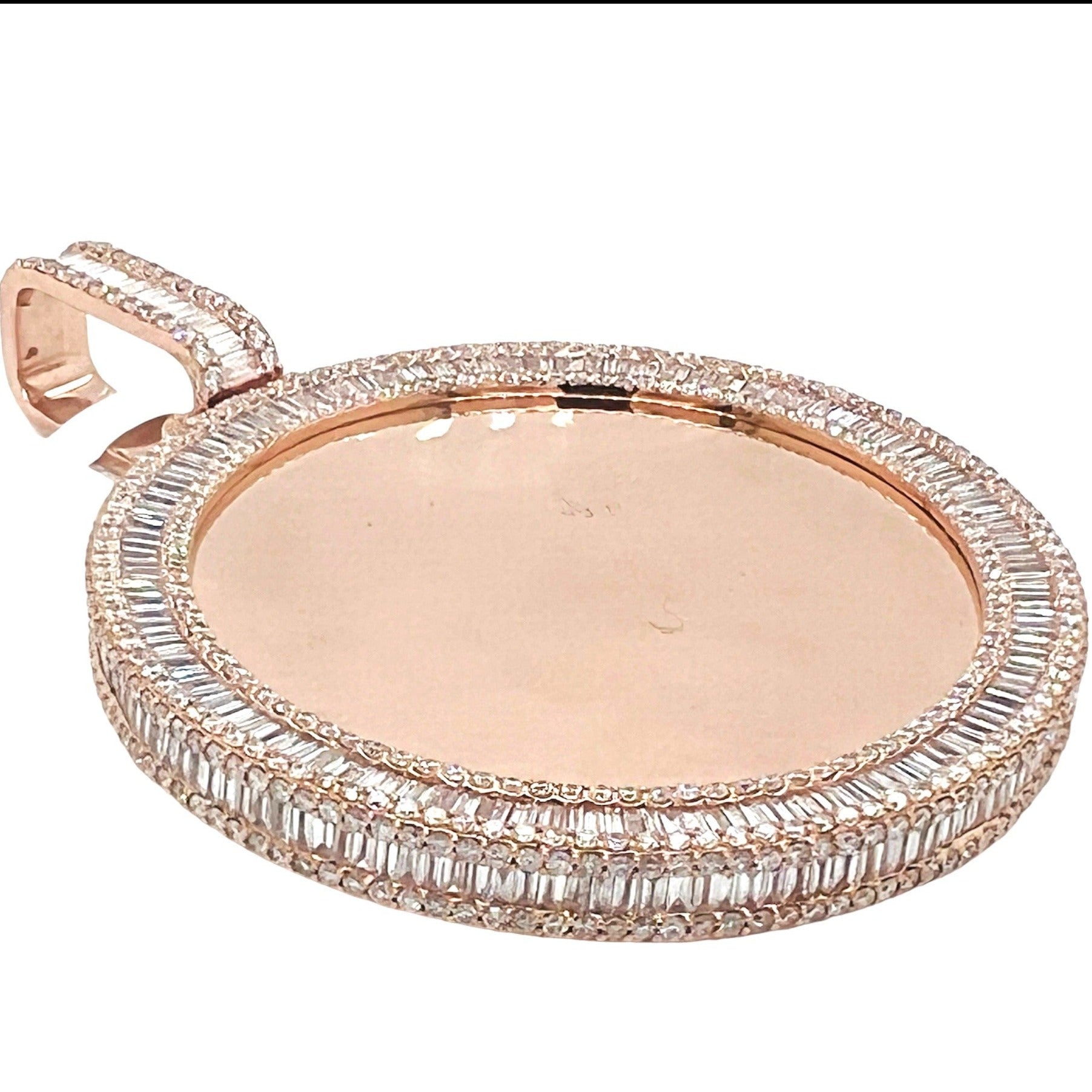 10K Rose Gold 3D Memory Frame VS Baguette Diamond Pendant 9.46 CT 2.8"