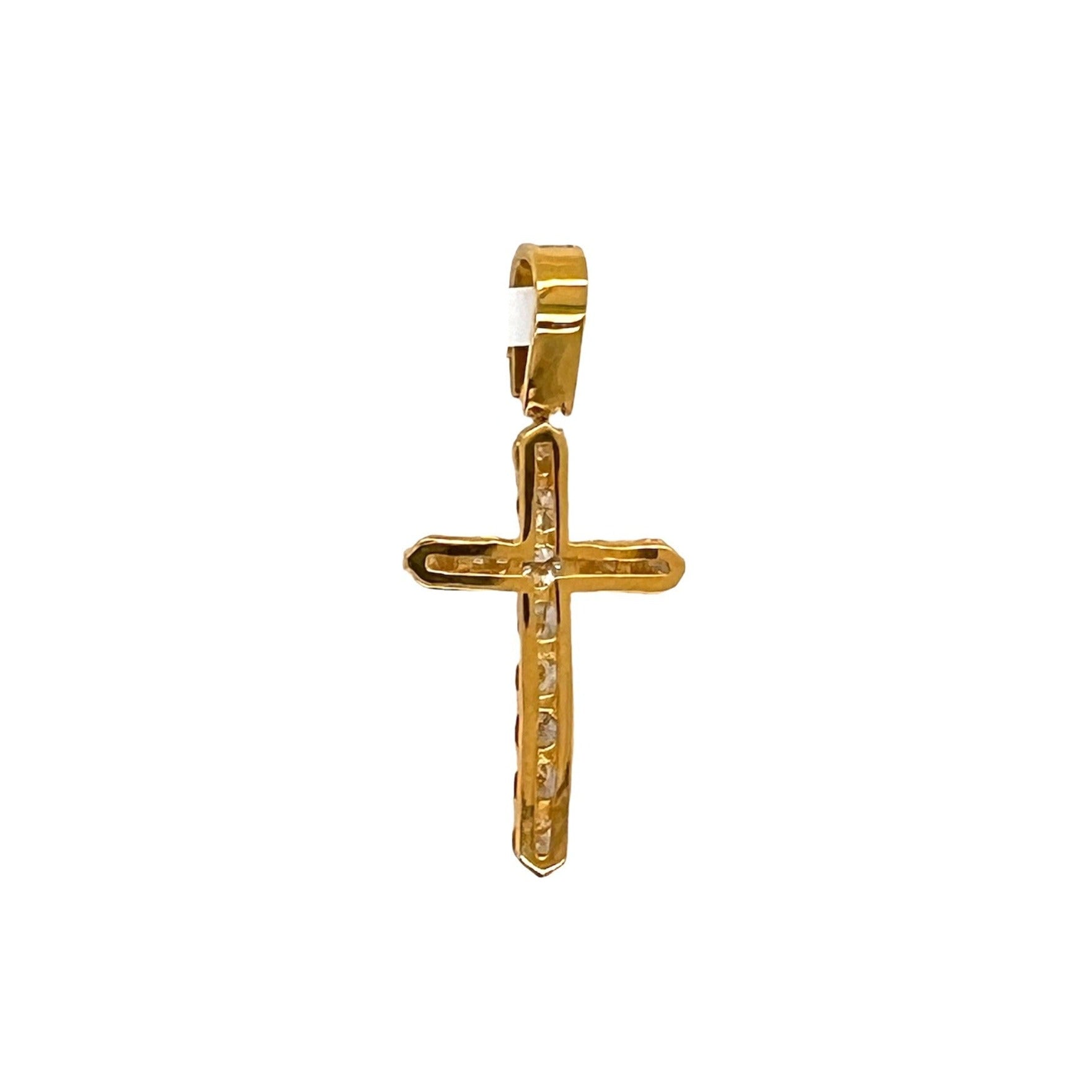 14K Yellow Gold 17 Pointer Tennis Diamond Cross Pendant 2.5 CT 1.75"