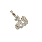 10K Yellow Gold 3D Arabic Allah Diamond Pendant 1.48 CT 1.75"