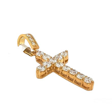 Load image into Gallery viewer, 14K Yellow Gold 17 Pointer Tennis Diamond Cross Pendant 2.5 CT 1.75&quot;
