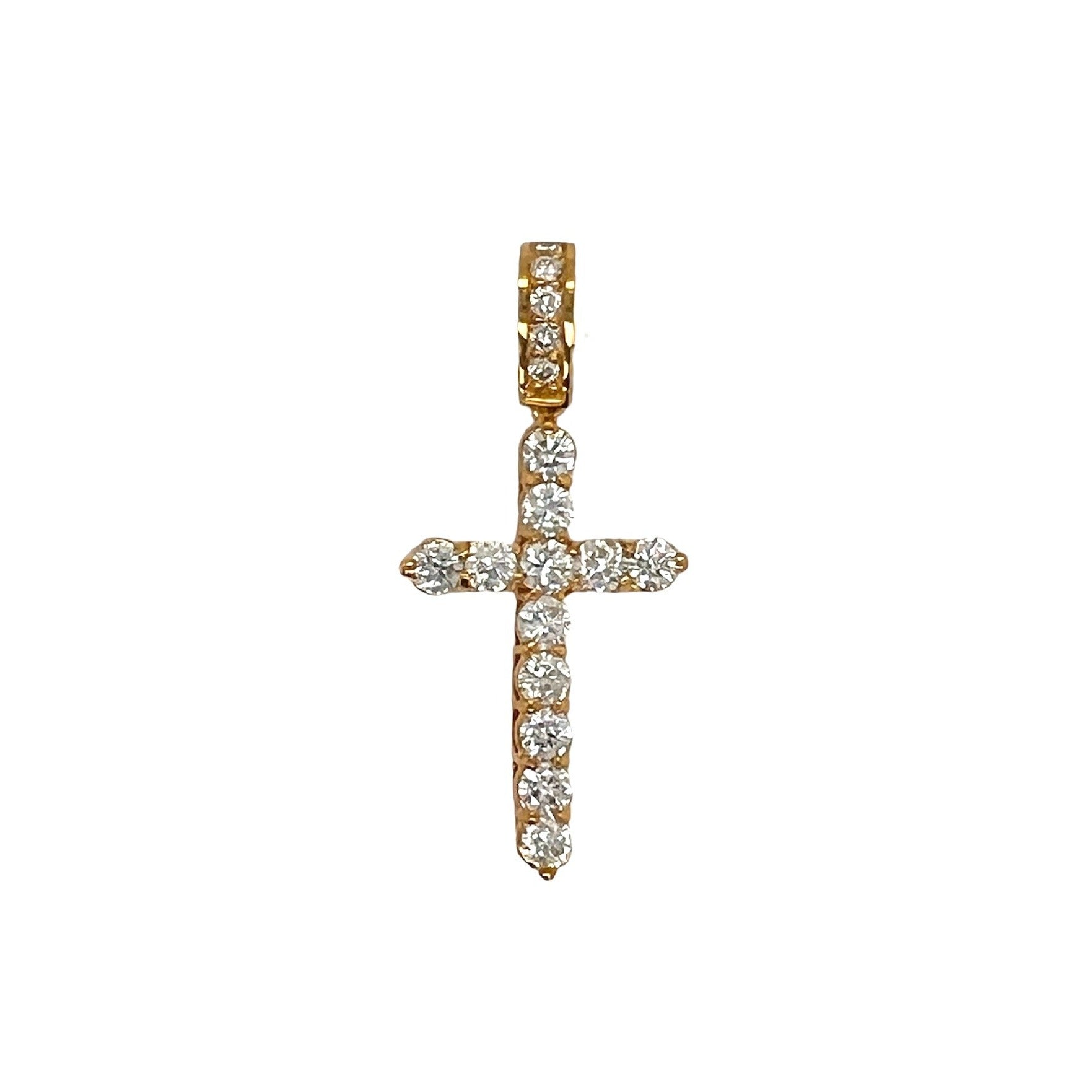 14K Yellow Gold 17 Pointer Tennis Diamond Cross Pendant 2.5 CT 1.75"