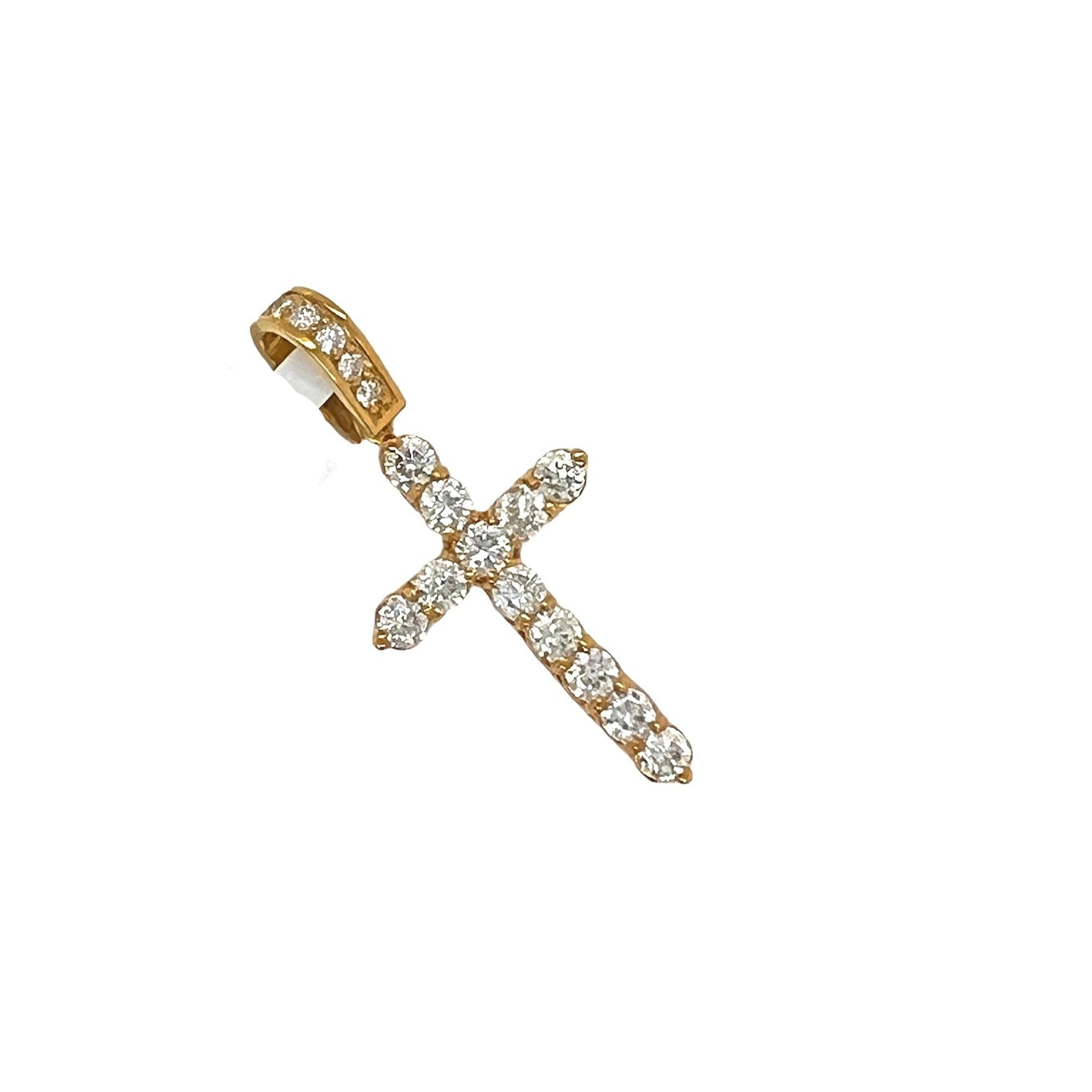 14K Yellow Gold 17 Pointer Tennis Diamond Cross Pendant 2.5 CT 1.75"
