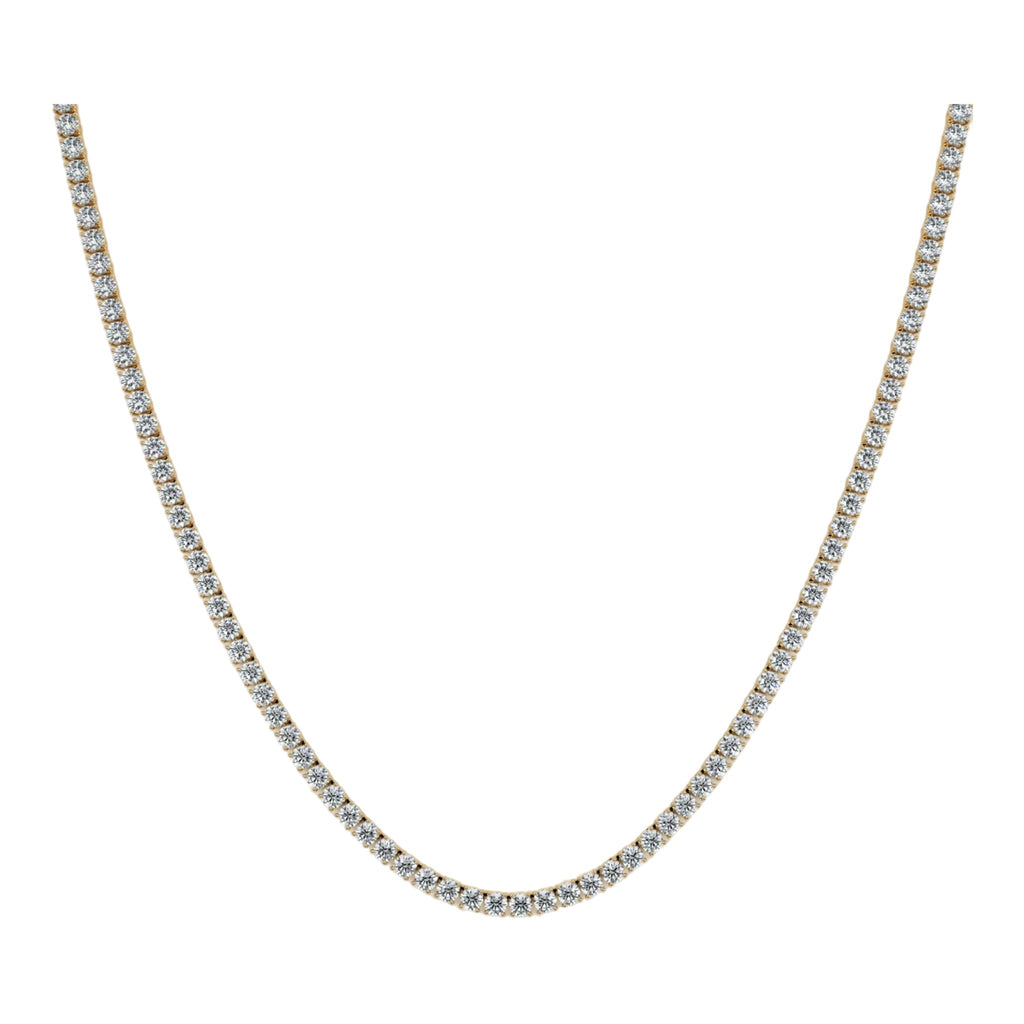 14K Yellow Gold 25 Pointer Solitaire Tennis Diamond Chain 16-26"