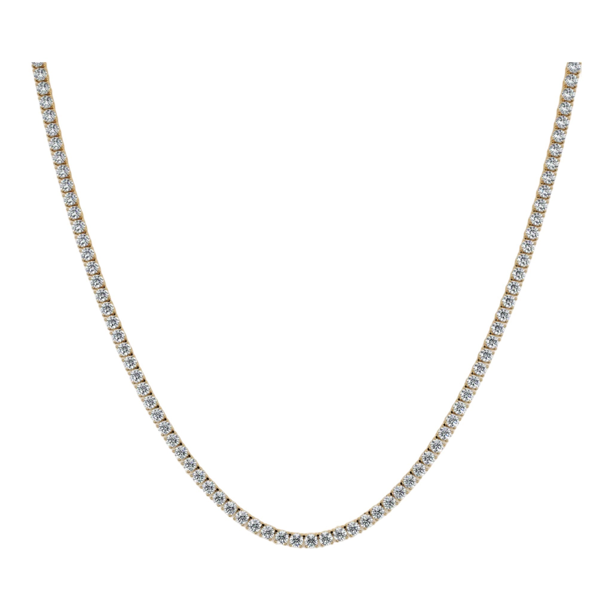 14K Yellow Gold 25 Pointer Solitaire Tennis Diamond Chain 16-26"