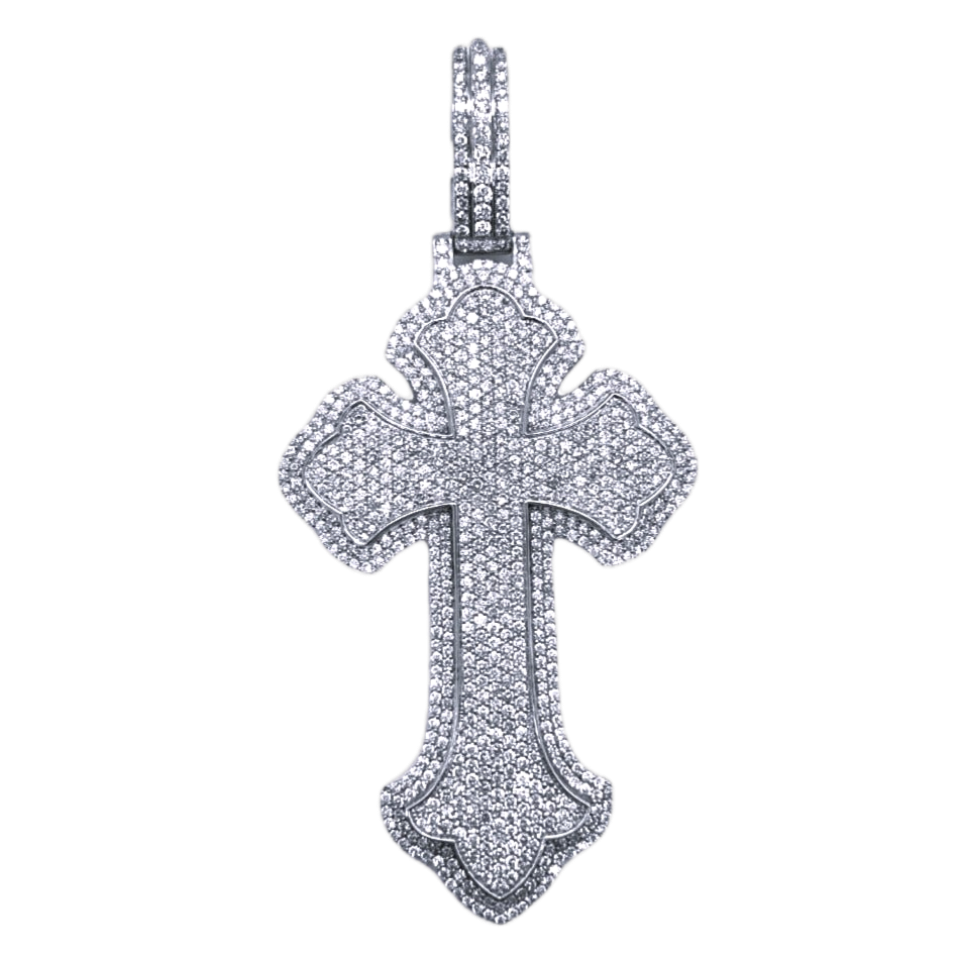10K White Gold Gothic Diamond Cross Pendant 8.52CT 3.92"