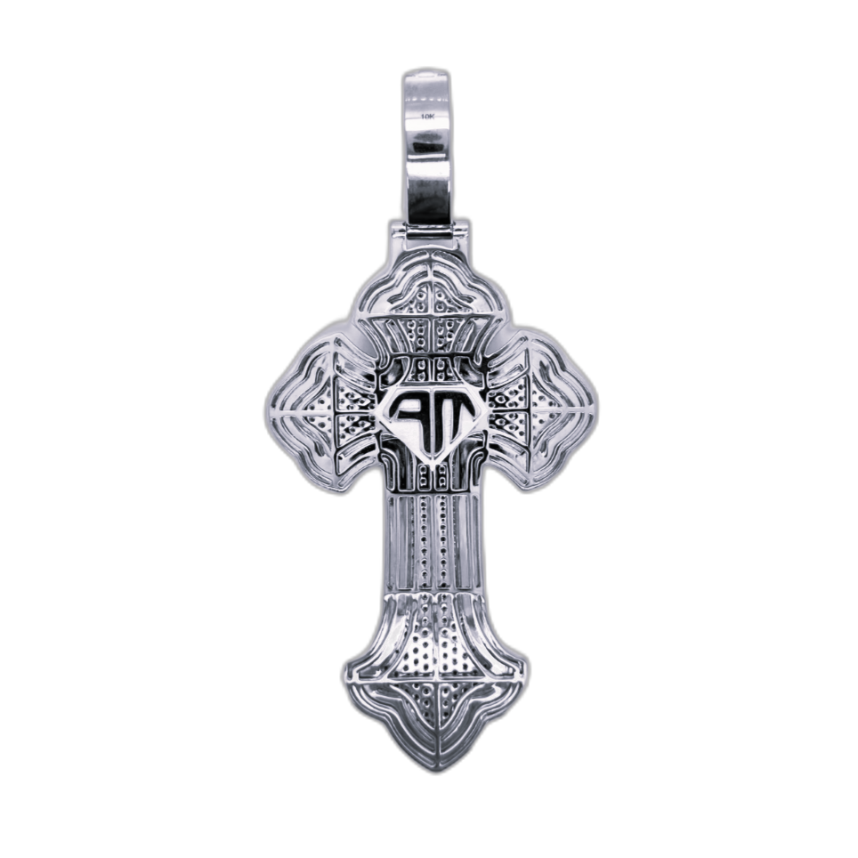 10K White Gold Gothic Diamond Cross Pendant 8.52CT 3.92"