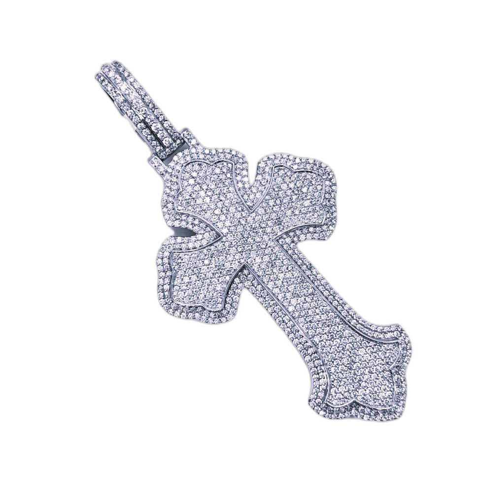 10K White Gold Gothic Diamond Cross Pendant 8.52CT 3.92"